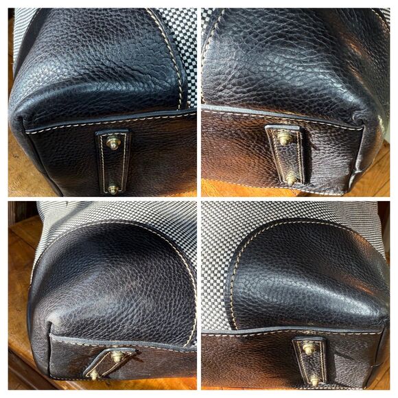 Dooney & Bourke Canvas Tote Bag – Black & White Canvas Vacchetta Leather Trim - Picture 5 of 12